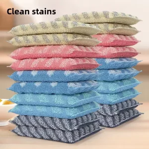 Cross Border Free Jacquard Dishwashing Sponge Block Pot Scrubber Dishcloth Scouring Pad Double Sided Decontamination Cleaning