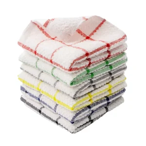 Cross Border for Amazon Kitchen Cleaning Towel Thickened Plaid Cotton Square Soft Dishwashing Cloth with Plain Style