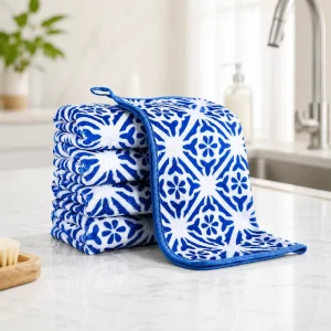 Cross border New Style Coral Fleece Dishcloths Oil Resistant Lint Free Highly Absorbent Square Kitchen Towels Hemmed Edging