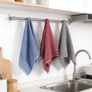Custom 100% Cotton Woven Kitchen Towel Set Soft Quick Dry Dish Clean Hand Towel Eco Friendly Plaid Water Absorbent