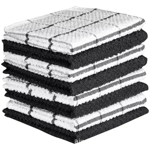 Custom 100% Cotton Woven Quick Dry Eco Friendly Black White Plaid Home Use Kitchen Towel Bulk Set