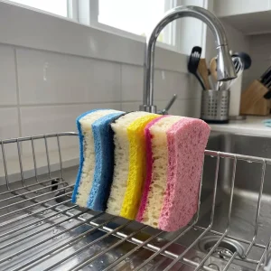 Custom 3 Color Household Cleaning Sponge Set Premium Cellulose and Scouring Pad Composite Sponge
