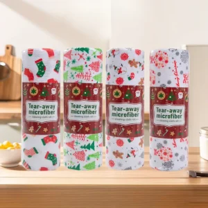 Custom Christmas Printed Roll Microfiber Towel Quick Dry Multi-purpose Dish Cloth Festive Kitchen Cleaning Wipes for Home