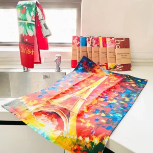 Custom Design 100% Cotton Thick Material Kitchen Tea Towels Digital Printing Cleaning Quick Dry Custom Dish Towel