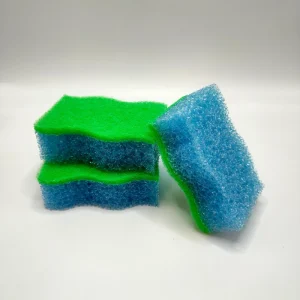 Custom Design Eco Friendly Foaming Rectangle Multi Functional Sponge Scouring Pads 95% Water Absorption Green Blue