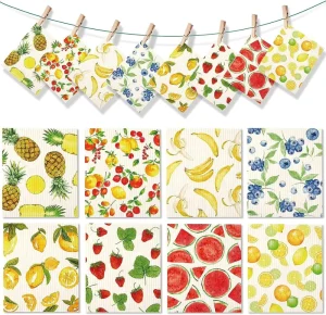 Custom Design Swedish Kitchen Dish Cloth Fruit Floral Eco Friendly Cellulose Biodegradable Hand Wash Only Dish Towels