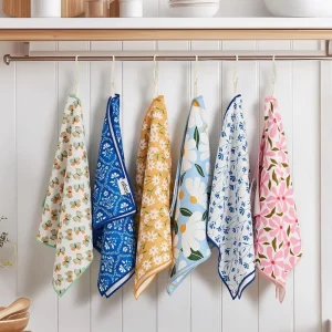 Custom Designed Microfiber Waffle Kitchen Towel Quick Dry Antimicrobial Disposable Tea Tableware Printed Tea Towel