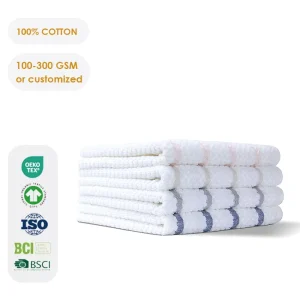 Custom Eco Friendly OEKO TEX Certified Kitchen Towels Absorbent Machine Washable Soft 100% Cotton 50x70cm 450 GSM