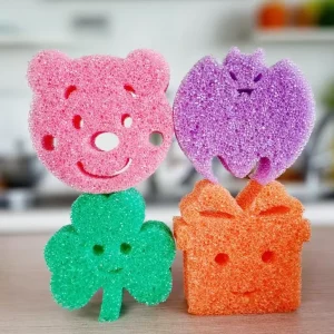 Custom Eco Friendly Soft Smile Face Scouring Sponge Strong Decontamination for Kitchen Dish Cleaning Temperature Sense Scrubbing
