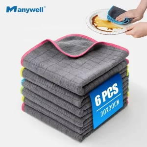Custom Effective Cleaning Absorbent Microfiber Cloths Glass Bar Reusable Thickened Antibacterial Checkered Kitchen Towels