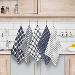 Custom Kitchen Tea Towel Set Quick Dry Eco Friendly Striped Plaid Solid Color Cotton Bamboo Linen BSCI OEKO Certified