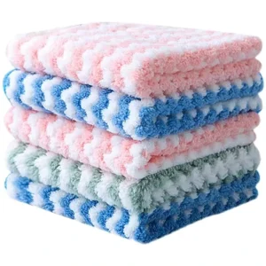 Custom Logo Absorbent Bordered Microfibre Coral Fleece Velvet Kitchen Dish Nonstick Wiping Rag Microfiber Cleaning Cloth Towel