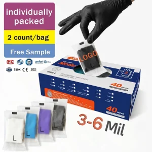 Custom Logo Black Individually Wrapped Nitrile Gloves 2 Pcs BBQ Pitmaster Food Grade Guantes De Nitrilo Portable Pack