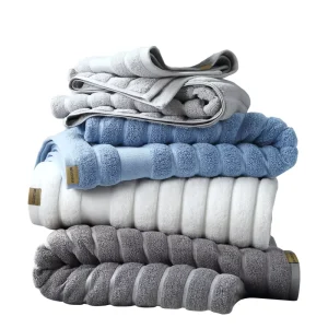 Custom Logo Embroidery Striped Woven Home Absorbent Fast Drying Unisex Cotton Soft Large Bath Towel