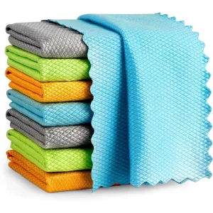 Custom Logo Fish Scale Microfiber Woven Water Absorbent Square Cleaning Cloths Anti Grease Kitchen Dishes Towels Household