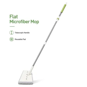Custom Logo Flat Microfiber Mop with Telescopic Handle Reusable Washable Pad Professional Floor Cleaning Tool