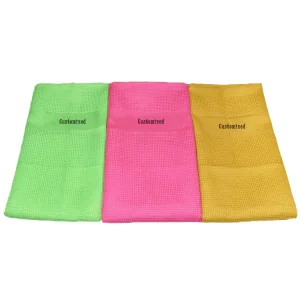 Custom Logo Kitchen Dish Towel 200gsm 40x60cm Super Absorbent Pink Yellow Blue Microfibre Waffle Kitchen Tea Towel Set