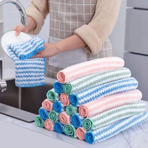 Custom Logo Microfiber Cleaning Cloth Washable Fleece Kitchen Dish Rag with Nonstick Absorbent Border Velvet Table Use