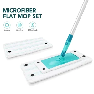 Custom Logo Microfiber Flat Mop Set with Reusable Mop Heads Professional Floor Cleaning Mop Tool for Home and Kitchen