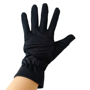 Custom Logo Printed Durable Machine Washable Black Microfiber Knit Wrist Cuff Cleaning Gloves for Jewelry