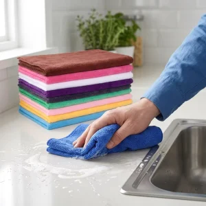 Custom Logo Quick Dry Absorbent Stain Removal Microfiber Towel Cleaning Rag Wiping Cloth for Kitchen Bathroom Daily Cleaning