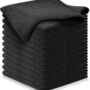 Custom Logo Quick Dry Warp Knitted Eco-Friendly 400gsm Microfiber Absorbent Kitchen Cleaning Cloth Black Towel