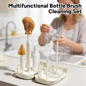 Custom Portable Bottle Cleaner BPA Free Silicone Baby Feeding Milk Bottles Cleaning Brush Set
