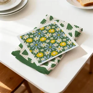 Custom Printed Cotton Designer Drawing Digital Printed Dish Tea Towel Reusable Kitchen Towel Swedish Dish Cloth Tea Towel Set
