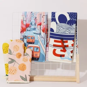 Custom Printed Cotton Kitchen Tea Towel Reusable Absorbent Dish Cloth Digital Print Design for Home and Restaurant