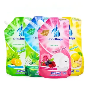 Custom Printed Detergent Refillable Spout Bag Plastic Stand up Pouch for Dishwashing Liquid 1 Liter