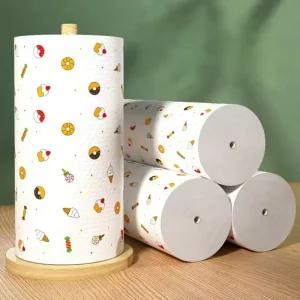 Custom Printed Disposable Nonwoven Cleaning Cloth Roll Thickened Kitchen Towel Roll Household Absorbent Tear Away Cloth Roll