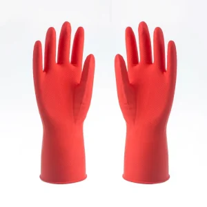 Custom Red Orange Latex Cleaning Household Cleaning Gloves With Dipped Flock Lined
