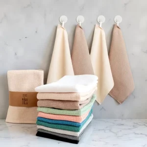 Custom Reusable Kitchen Towel 4pcs Set Super Absorbent Lint Free Waffle Cotton Household Cleaning & Heat Insulation Use