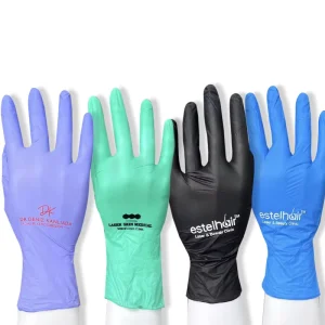 Custom Tattoo Pink Black Blue Purple Green Printed Logo Powder Free Beauty Salon Latex Free Disposable Nitrile Gloves