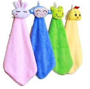 Custom Thick Absorbent Knitted Cute Animal Design Coral Fleece Soft Kitchen Hand Cloth Dish Towels Hook Custom Size OEM Custom
