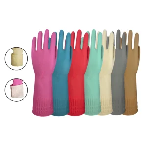 Custom logo Yellow pink Orange Household 38cm Long Colorful Flock Lined Cleaning Dish Washing Kitchen Rubber Latex Gloves