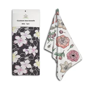 Custom made 100% Pure Cotton Kitchen Towels & Dishcloths with Floral Pattern Digital Printing Eco Friendly Quick Dry