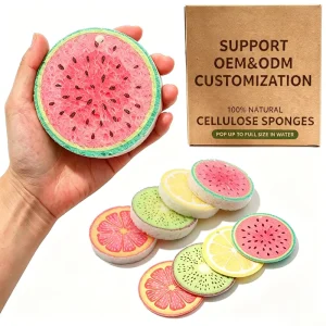 Customizable Dishwashing Wood Pulp Sponge Scouring Pad Printed Compressed Cellulose Sponge