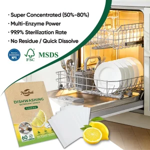 Customize Lemon Fragrance Eco friendly Disposable Solid Dishwashing Biodegradable Dishwasher Detergent Strips