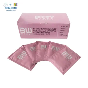 Customized Logo On the Go Mini Disposable Flushable Cleansing Wipes 30 Counts Individually Wrapped Premium Wet Wipes