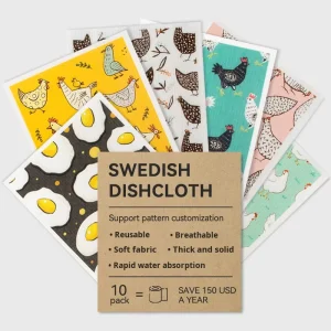 Customized Print Swedish Dishcloth Thickened Eco-Friendly Dish Towel Bio Degradable Wood Pulp Cotton Degradable