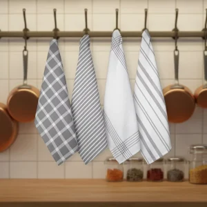 Customized Printed Checkered Eco Friendly OEKO TEX Certified Kitchen Tea Towel Set 4 Pieces 100% Cotton Woven Quick Dry Square