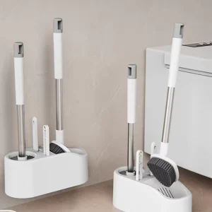 Customized TPR Plastic 4 in 1 Eco friendly Durable Silicone Bathroom Cleaning Brushes Toilet Brush Set with No Dead Corners