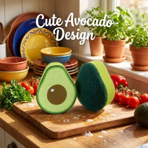 Cute Avocado Kitchen Scrub Sponge Dual Sided Heavy Duty Scouring Pad Non Scratch Polyurethane Foam Dishwashing Sponge