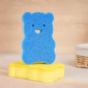 Cute Cartoon Bear Sponge Scrubber Gentle for Baby Toy Cleaning Effective for Kitchen Sink and Countertop Non Abrasive