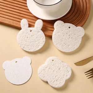 Cute Cartoon Compressed Wood Pulp Cellulose Sponge Double Sided Scouring Pad Eco Absorbent Kitchen Dish Washing Sponge