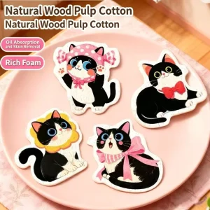 Cute Cartoon Wood Pulp Cellulose Sponge OPP Bag with Lanyard Clean Face Wash Bath Not Absorb Oil Hanging Cleaning Sponge