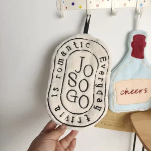Cute Coral Fleece Quick-Dry Embroidered Hand Towel with Hanging Loop for Kitchen Bathroom