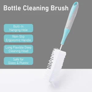 Deep Cleaning Bottle Brush Stiff Nylon Bristles Blue Handle Bottle Cleaning Brush for Narrow Neck Water Bottle