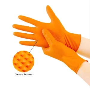 Diamond Textured Nitrile Gloves Orange Latex Free Thickness Disposable Nitrile Gloves